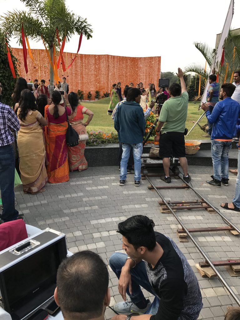 On set shooting a Bollywood film