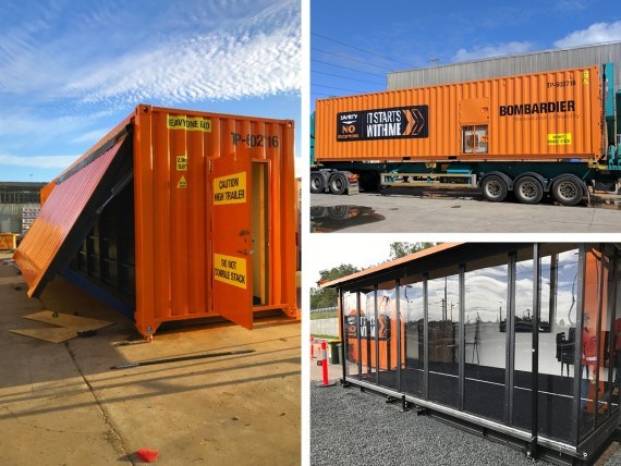 Bombardier shipping container and truck