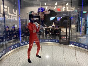 Woman at iFly Melbourne sky dive simulation centre