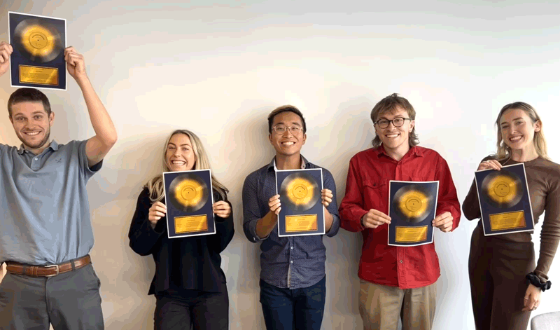our 5 interns happily show off their 'going platinum' certificates.