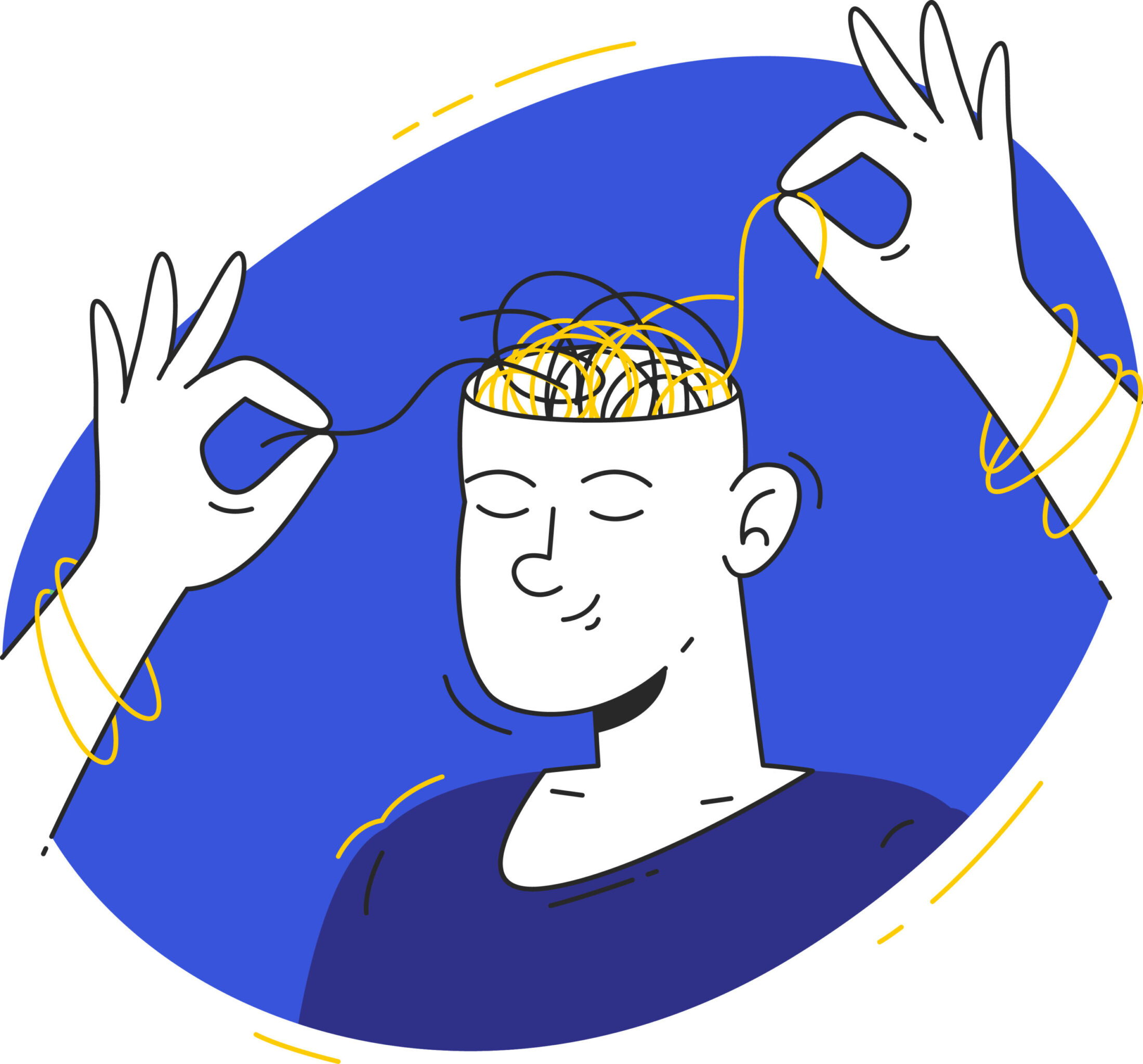 image shows a drawing of a person pulling noodles out of their head. it is graphic and illustrative, not realistic